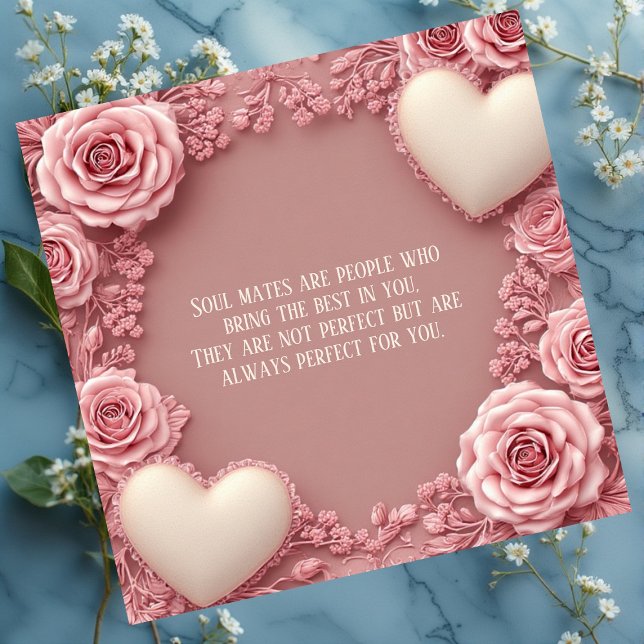 Romantiskt Kärlekscitat Själslingar Pastell Rosor  (Romantic Love Quote Soulmates Pastel Roses Hearts)