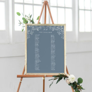 Romantiskt kinoiserie Antique Blue Seating Chart Poster