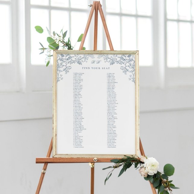 Romantiskt kinoiserie Antique Blue Seating Chart Poster (Skapare uppladdad)