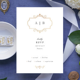 romantiskt klassiskt guld monogram bröllop OSA kort