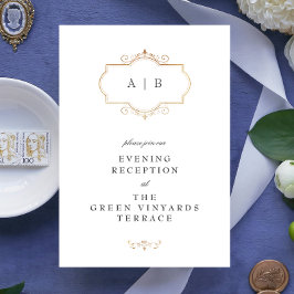 romantiskt klassiskt guld monogram bröllop tilläggskort