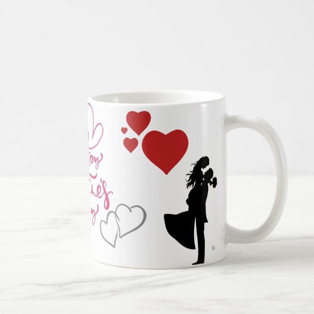 Romantiskt Kopppar Valentinskopp med Röda Hjärtan Kaffemugg (Höger)