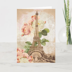 Romantiskt kort för Paris Rosa ros Vintage
