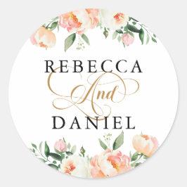 Romantiskt Landsbyggsbröllop för  Rosa Peonies Blo Runt Klistermärke