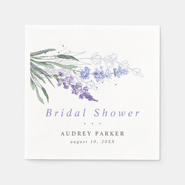 Romantiskt lavendelvattenfärg blomstermönstrat brö pappersservett (Framsidan)