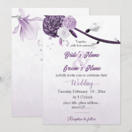 romantiskt lila blommor botaniskt bröllop inbjudningar