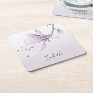 romantiskt lila blommor botaniskt bröllop underlägg papper kvadrat
