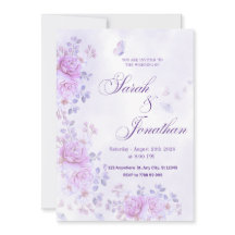 💐Romantiskt lila bröllopsinbjudan med blommor