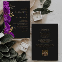 Romantiskt lila guld mörkt blomster QR-kod bröllop