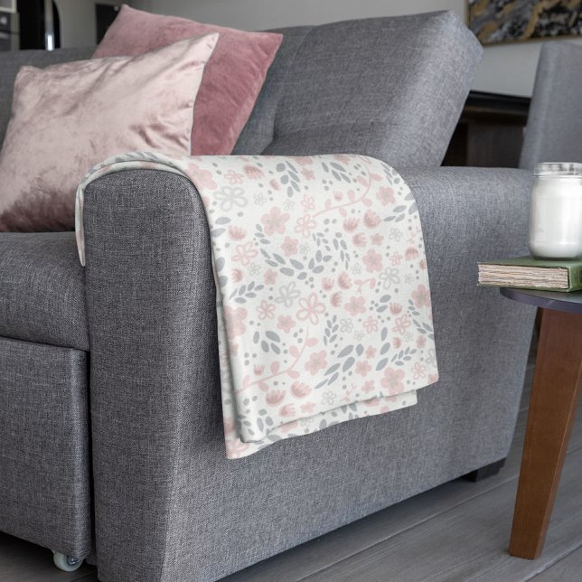 Romantiskt Ljust rosa, litet Blommönster Feminin Fleecefilt (Skapare uppladdad)