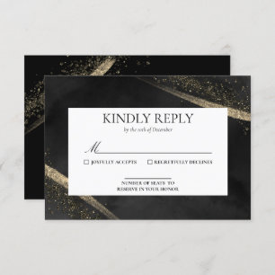 Romantiskt Modern Black and Guld Bröllop OSA Card