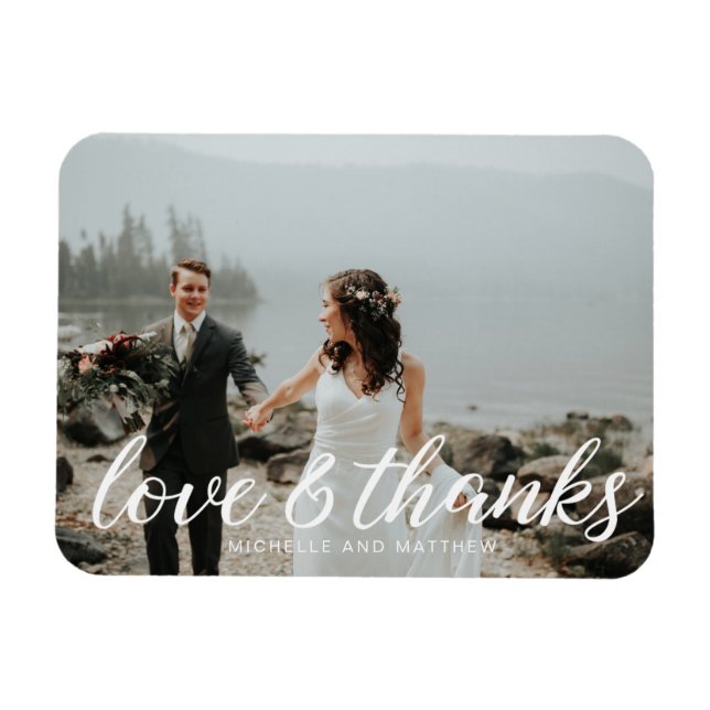 Romantiskt monogram ⎥ Bröllops tack foto magnet (Horisontell)