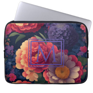 Romantiskt monogram för röd blommigt i elegantens laptop fodral