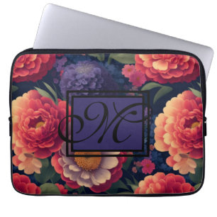 Romantiskt monogram för röd blommigt i elegantens laptop fodral