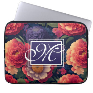 Romantiskt monogram för röd blommigt i elegantens laptop fodral