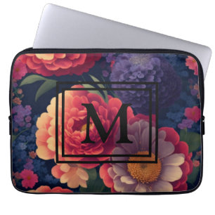 Romantiskt monogram för röd blommigt i elegantens laptop fodral