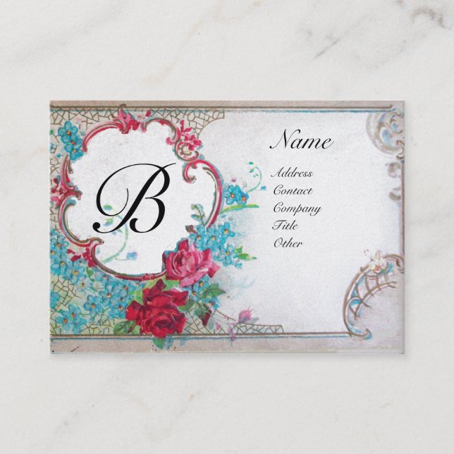 ROMANTISKT MONOGRAM, platina metalliskt papper,sil Visitkort (Framsida)