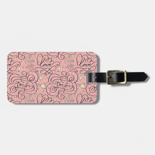 Romantiskt mönster med hjärtor och fåglar bagagebricka (Horisontell Framsida)