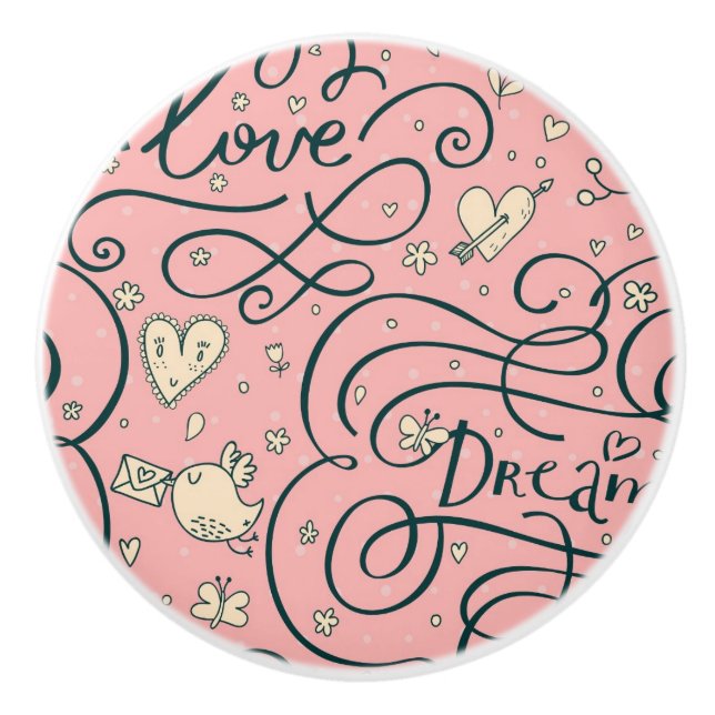 Romantiskt mönster med hjärtor och fåglar knopp (Framsidan)