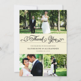 Romantiskt multifoto Bröllop med uppringt band Tack Kort