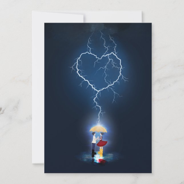 Romantiskt ögonblick under paraplyer inbjudningar (Framsida)