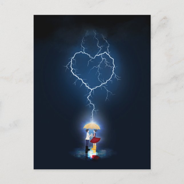 Romantiskt ögonblick under paraplyer vykort (Framsida)