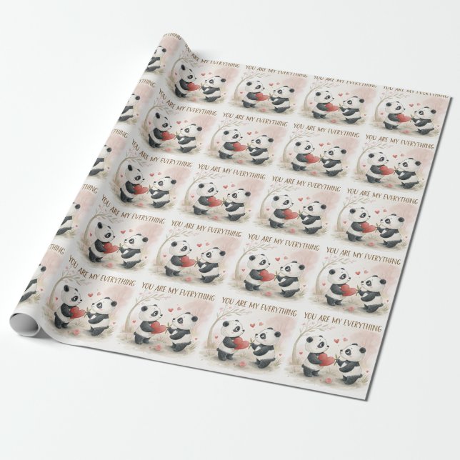 Romantiskt panda-kort presentpapper (Utrullad)