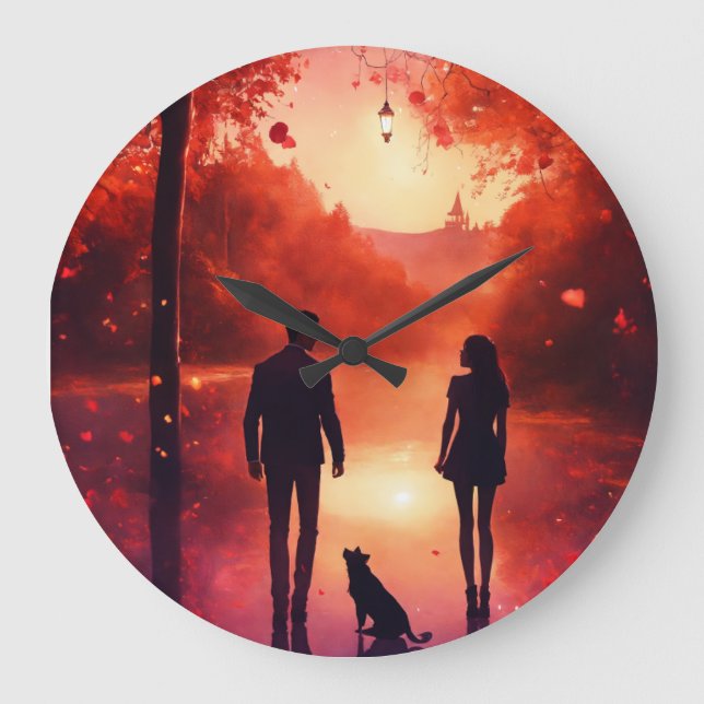Romantiskt par Art Wall Clock - tidslös Kärlek Dec Stor Klocka (Framsida)