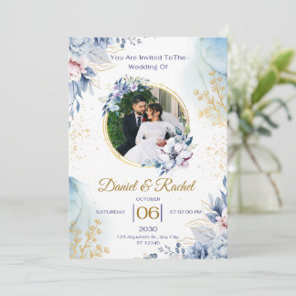romantiskt par bröllopsblomma firande design inbjudningar