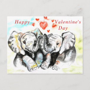 Romantiskt par Elephant Valentine Day Card Vykort