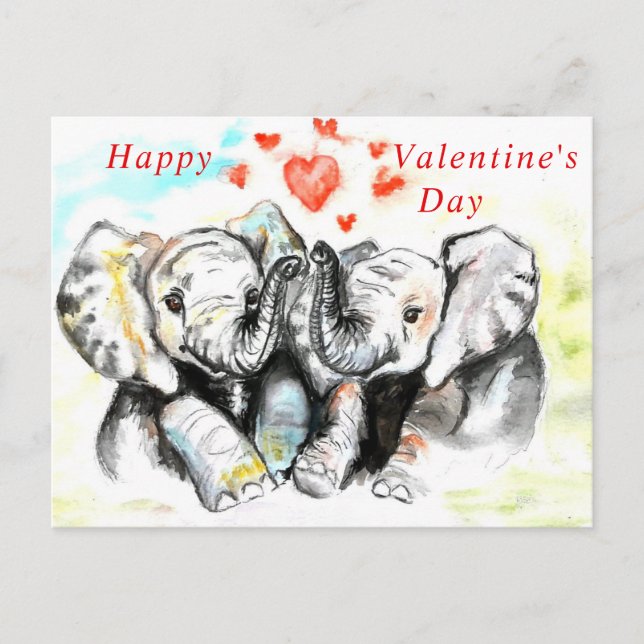 Romantiskt par Elephant Valentine Day Card Vykort (Framsida)