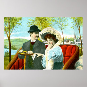 Romantiskt par i en vintage scen poster