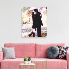 Romantiskt par i Kärlek Kissing i Rain Canvastryck