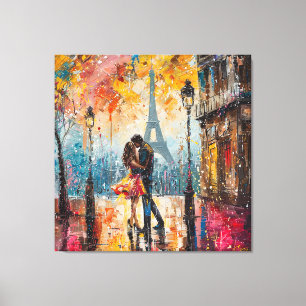 "Romantiskt par Kissing på Eiffel Torn Canvastryck