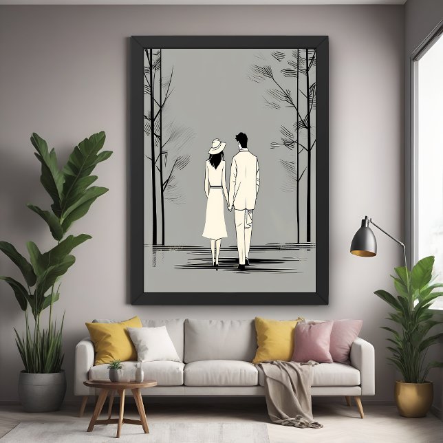 Romantiskt par minsta stroll Minimalist Line Art Poster (Skapare uppladdad)