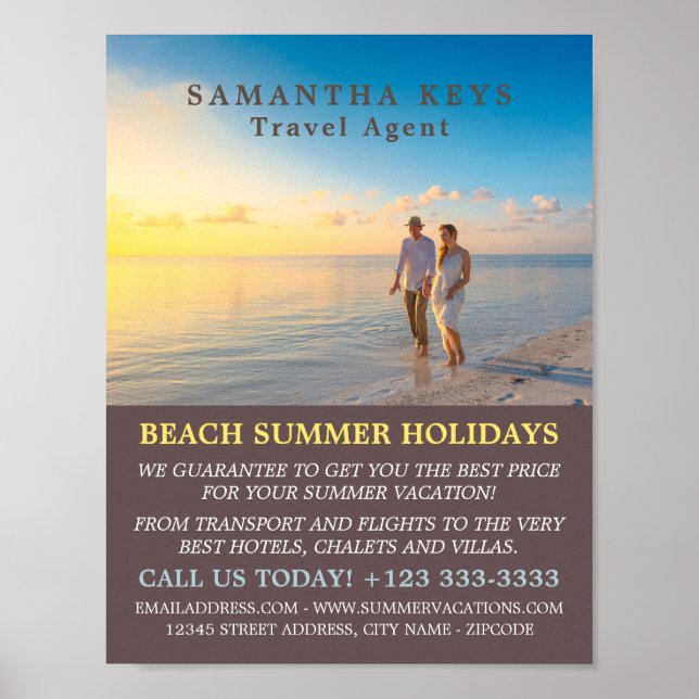 Romantiskt par på Beach, Travel Agent-reklam Poster (Framsidan)