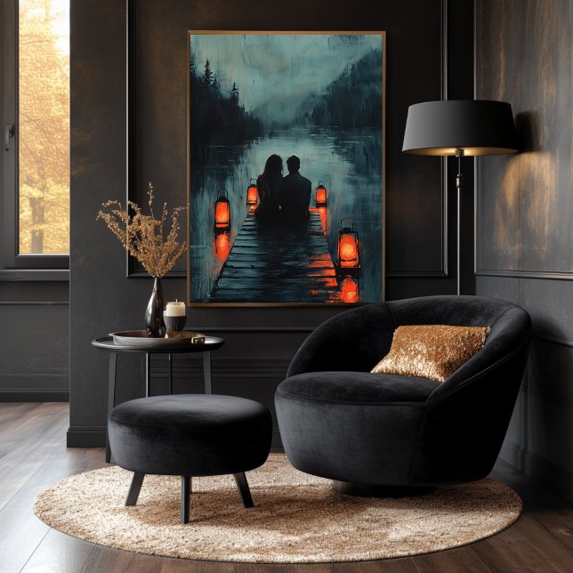 Romantiskt par på brygga med lyktglöd poster (Skapare uppladdad)