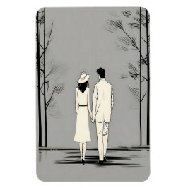 Romantiskt Par Promenad Minimalistisk Linje Konst Magnet