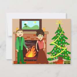 Romantiskt par semester vintage julkonst julkort