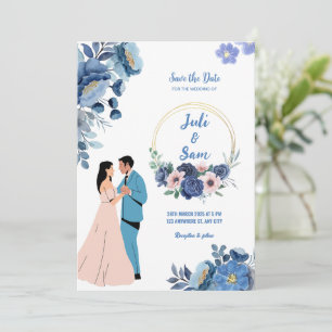 Romantiskt par som dansar Design Blue Blommigt Brö Inbjudningar
