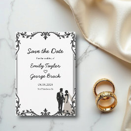 Romantiskt par svart och vitt ömtåligt Bröllop Spara Datumet