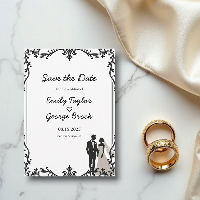 Romantiskt par svart och vitt ömtåligt Bröllop Spara Datumet (Skapare uppladdad)