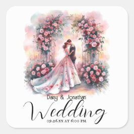 romantiskt par under blommigt Arch bröllop Fyrkantigt Klistermärke