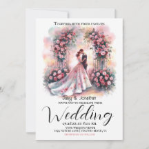 romantiskt par under blommigt Arch bröllop