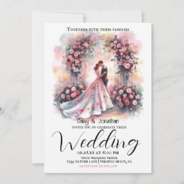 romantiskt par under blommigt Arch bröllop Inbjudningar
