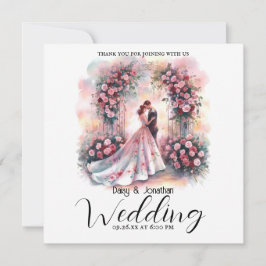 romantiskt par under blommigt Arch bröllop Tack Kort