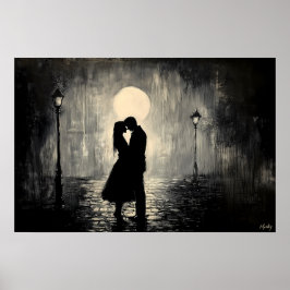 Romantiskt par under månljuset poster