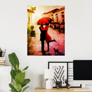 Romantiskt par under paraplyet poster