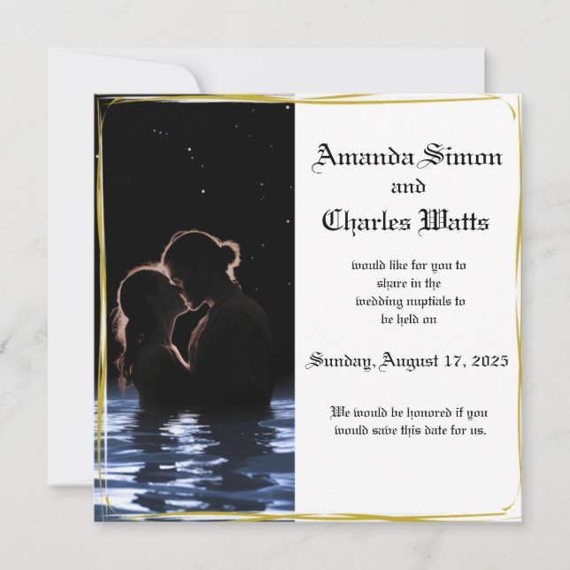 Romantiskt Par Vatten Save the Date Inbjudningar (Framsida)