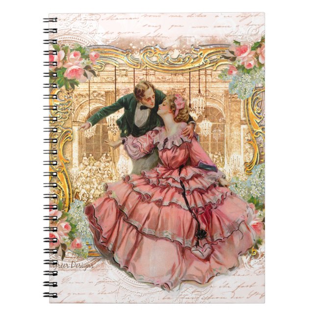 Romantiskt par Versaille Dance, Fransk Anteckningsbok Med Spiral (Framsidan)